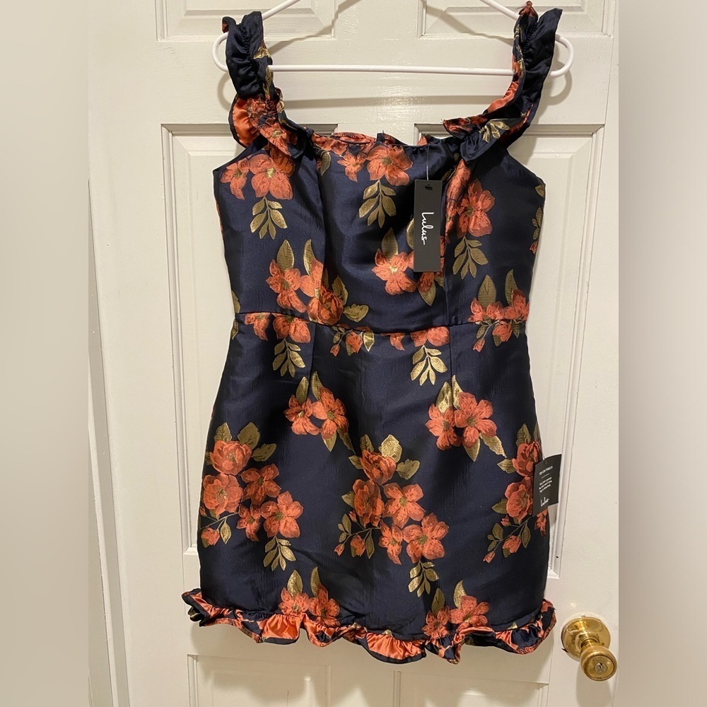 Lulus Navy Blue Floral  Ruffled Mini Dress